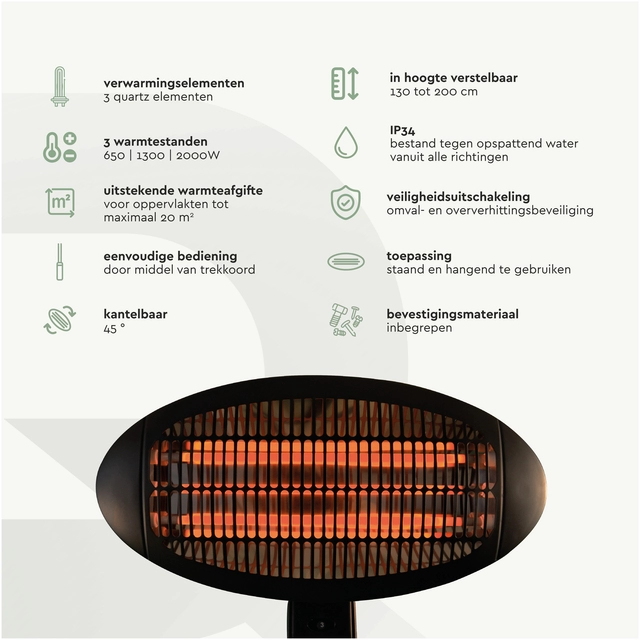 Een Terrasverwarmer BRASQ PHS100 staand elektrisch koop je bij Hoekmankantoorartikelen.nl