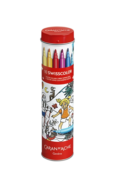 Een Viltstift Caran d'ache Swisscolor met poster koker à 10 kleuren koop je bij Hoekmankantoorartikelen.nl