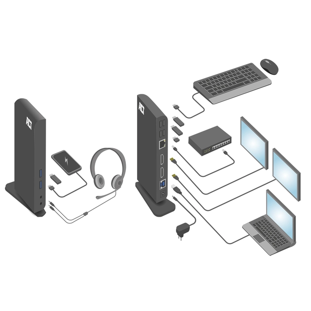 Een Dockingstation ACT USB-C Dual Monitor met laadpoort koop je bij Hoekmankantoorartikelen.nl