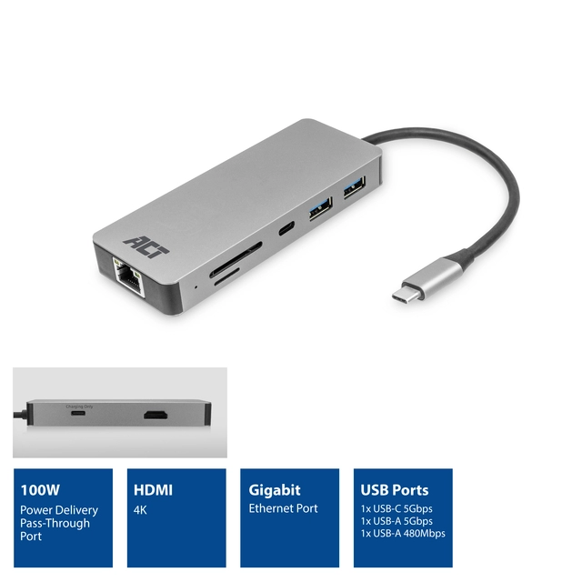 Een Dockingstation ACT USB-C 7-in-1 koop je bij Hoekmankantoorartikelen.nl