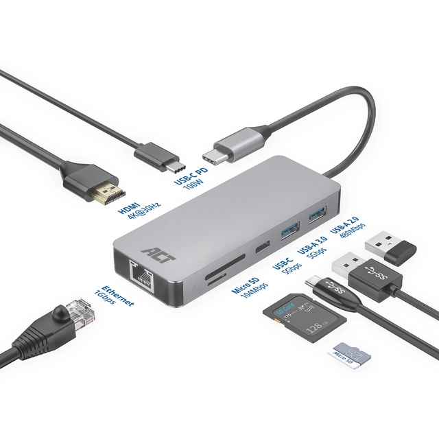 Een Dockingstation ACT USB-C 7-in-1 koop je bij Hoekmankantoorartikelen.nl