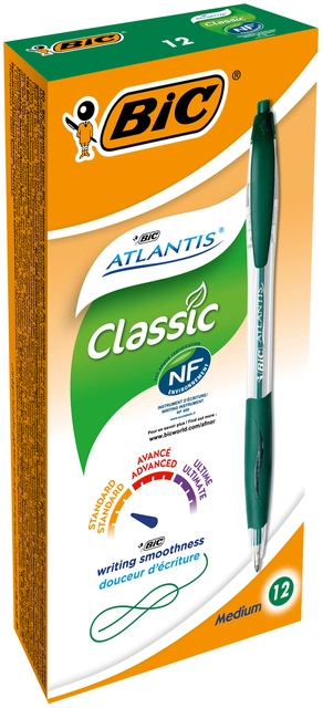 Een Balpen Bic Atlantis classic grip clic medium groen koop je bij Hoekmankantoorartikelen.nl