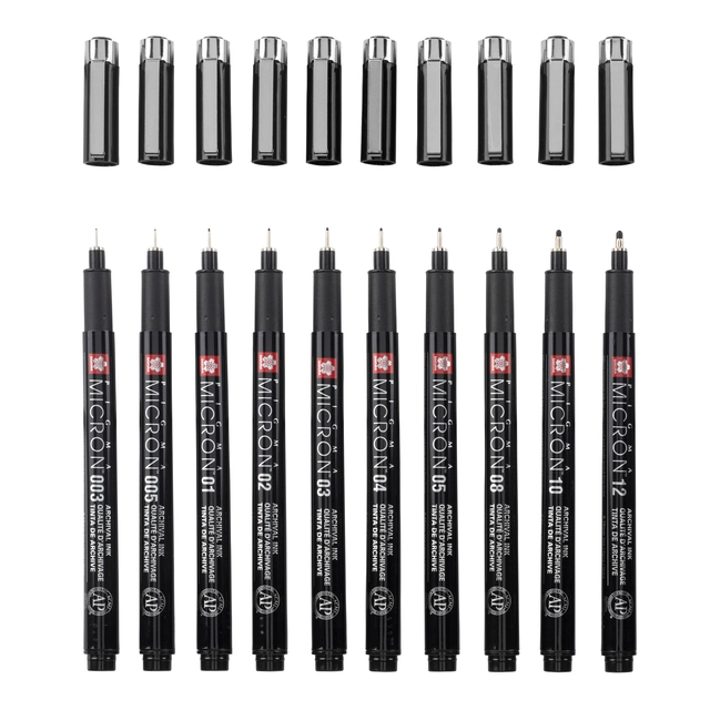 Een Fineliner Sakura Pigma Micron Black Edition set à 10 breedtes + gratis etui koop je bij Hoekmankantoorartikelen.nl