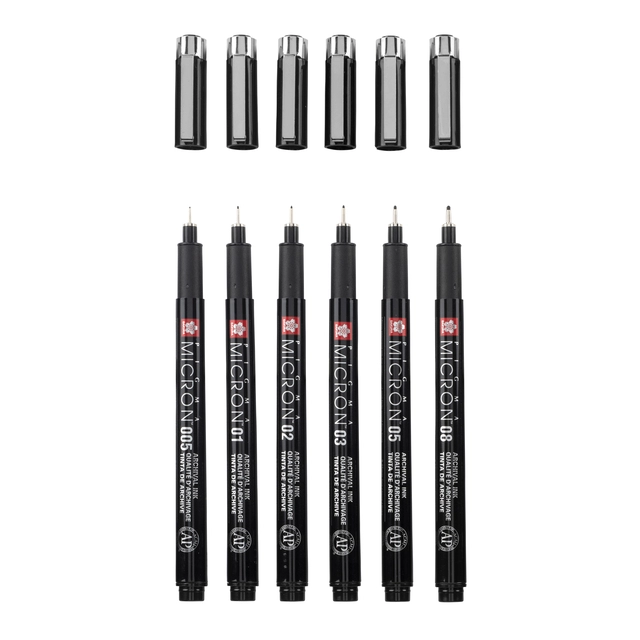 Een Fineliner Sakura Pigma Micron Black Edition set à 6 breedtes + gratis etui koop je bij Hoekmankantoorartikelen.nl