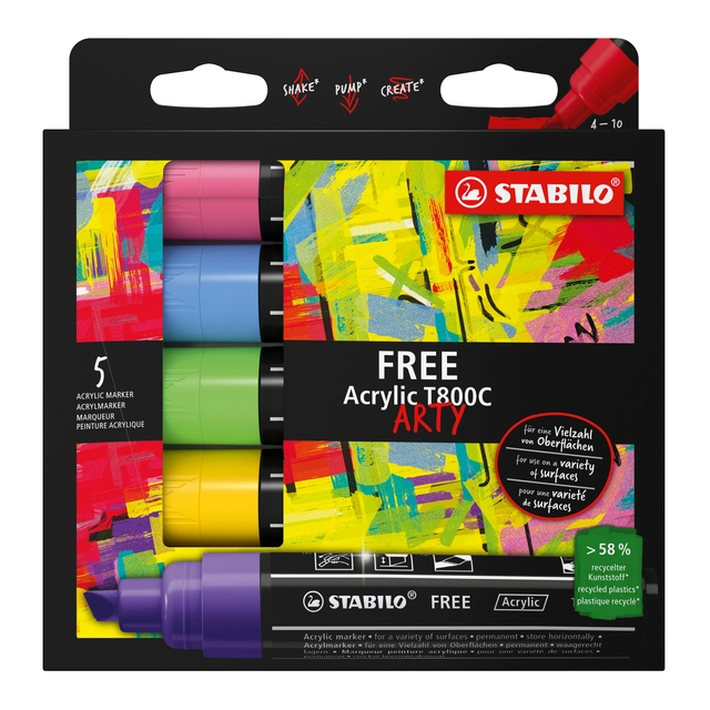 Een Acrylmarker STABILO Free Acrylic T800C Seaside assorti 5 stuks koop je bij PrimaOffice