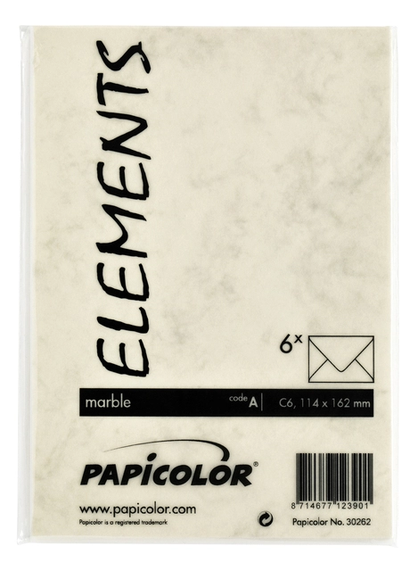 Een Envelop Papicolor C6 114x162mm marble ivoor pak à 6 stuks koop je bij Hoekmankantoorartikelen.nl