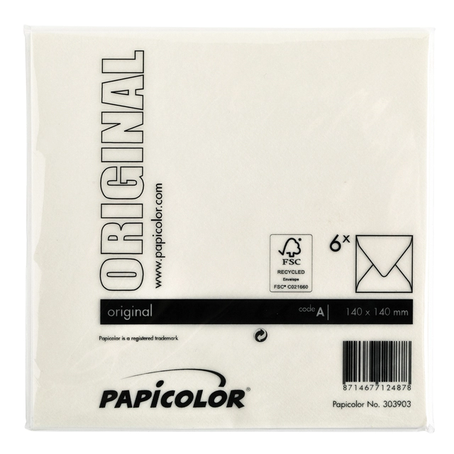 Een Envelop Papicolor 140x140mm anjerwit pak à 6 stuks koop je bij Hoekmankantoorartikelen.nl