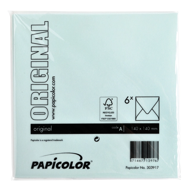 Een Envelop Papicolor 140x140mm zeegroen pak à 6 stuks koop je bij Hoekmankantoorartikelen.nl