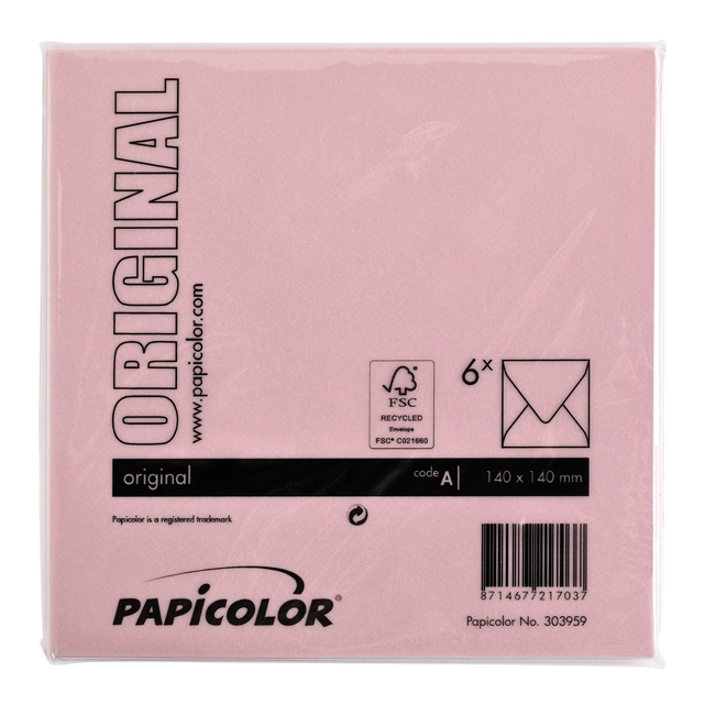 Een Envelop Papicolor 140x140mm babyroze pak à 6 stuks koop je bij Hoekmankantoorartikelen.nl