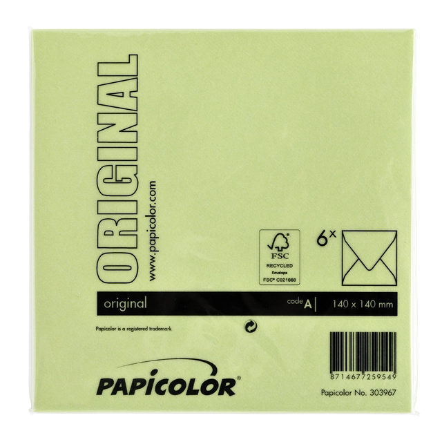 Een Envelop Papicolor 140x140mm appelgroen pak à 6 stuks koop je bij Hoekmankantoorartikelen.nl