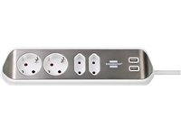 Een Stekkerdoos Brennenstuhl bureau Estilo 4 voudig inclusief 2 USB 2 meter wit/zilver koop je bij Hoekmankantoorartikelen.nl