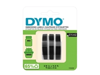 Een Reliëftape Dymo embossing plastic 9mm zwart op wit 3 stuks koop je bij Hoekmankantoorartikelen.nl