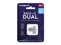 Een USB-stick Integral 3.0 USB-360-C Dual 64GB koop je bij VHK Kantoorartikelen