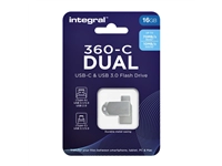 Een USB-stick Integral 3.0 USB-360-C Dual 16GB koop je bij VHK Kantoorartikelen