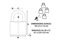 Een Hangslot MasterLock 4 gelijksluitend messing 50mm 4 stuks koop je bij Hoekmankantoorartikelen.nl