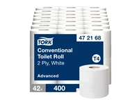 Een Toiletpapier Tork T4 advanced 2-laags 400vel wit 472168 koop je bij VHK Kantoorartikelen