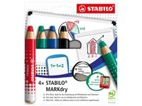 Een Whiteboardpotlood STABILO MARKdry 648/4 inclusief slijper en microvezeldoek assorti etui à 4 stuks koop je bij VHK Kantoorartikelen