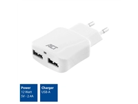 Een Oplader ACT USB 2 poorts 2.1A 12W wit koop je bij VHK Kantoorartikelen