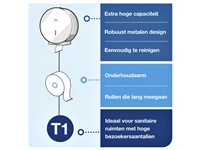 Een Toiletpapierdispenser Tork Jumbo T1 metaal wit 246040 koop je bij VHK Kantoorartikelen