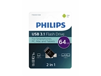 Een USB-stick 3.1 Philips USB-C 2-in-1 midnight black 64GB koop je bij VHK Kantoorartikelen