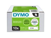 Een Labeltape Dymo LabelManager D1 polyester 12mm zwart op wit 10 stuks koop je bij Hoekmankantoorartikelen.nl