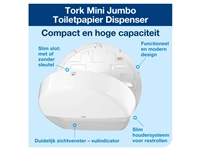 Een Toiletpapierdispenser Tork Mini Jumbo T2 Elevation wit 555000 koop je bij VHK Kantoorartikelen