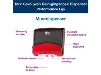 Een Reinigingsdoekdispenser Tork W4 Performance wandmontage zwart/rood 654008 koop je bij VHK Kantoorartikelen