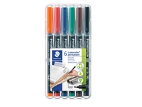 Een Viltstift Staedtler Lumocolor 318 permanent F set à 6 stuks assorti koop je bij Hoekmankantoorartikelen.nl