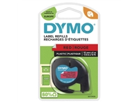 Een Labeltape Dymo LetraTag plastic 12mm zwart op rood koop je bij VHK Kantoorartikelen