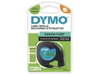 Een Labeltape Dymo LetraTag plastic 12mm zwart op groen koop je bij VHK Kantoorartikelen