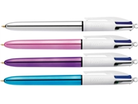 Een Balpen Bic 4kleuren shine medium zilver/paars/roze/blauw koop je bij Hoekmankantoorartikelen.nl