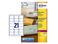 Een Etiket Avery L7560-25 63.5x38.1mm transparant 525stuks koop je bij Sysdicom BV