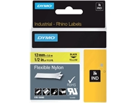 Een Labeltape Dymo Rhino industrieel nylon 12mm zwart op geel koop je bij Sysdicom BV