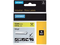 Een Labeltape Dymo Rhino industrieel vinyl 12mm zwart op geel koop je bij Sysdicom BV