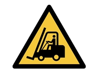 Een Pictogram bordje Djois Waarschuwing: transportvoertuigen 200x176mm geel koop je bij economaat.be