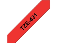 Een Labeltape Brother P-touch TZe-431 standaard 12mm zwart op rood koop je bij Hoekmankantoorartikelen.nl