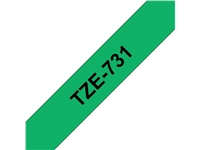 Een Labeltape Brother P-touch TZe-731 standaard 12mm zwart op groen koop je bij Hoekmankantoorartikelen.nl