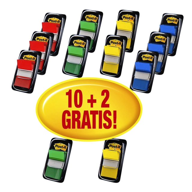 Een Indextabs Post-it 680 25.4x43.2mm 10+2 gratis assorti 50 tabs per dispenser koop je bij Hoekmankantoorartikelen.nl