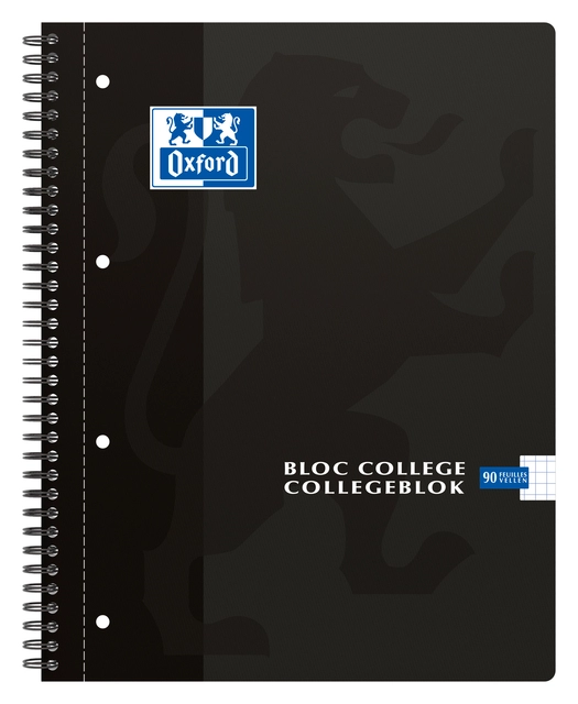 Een Collegeblok Oxford A4+ ruit 5x5mm 4-gaats 180 pagina's 80gr zwart koop je bij VHK Kantoorartikelen