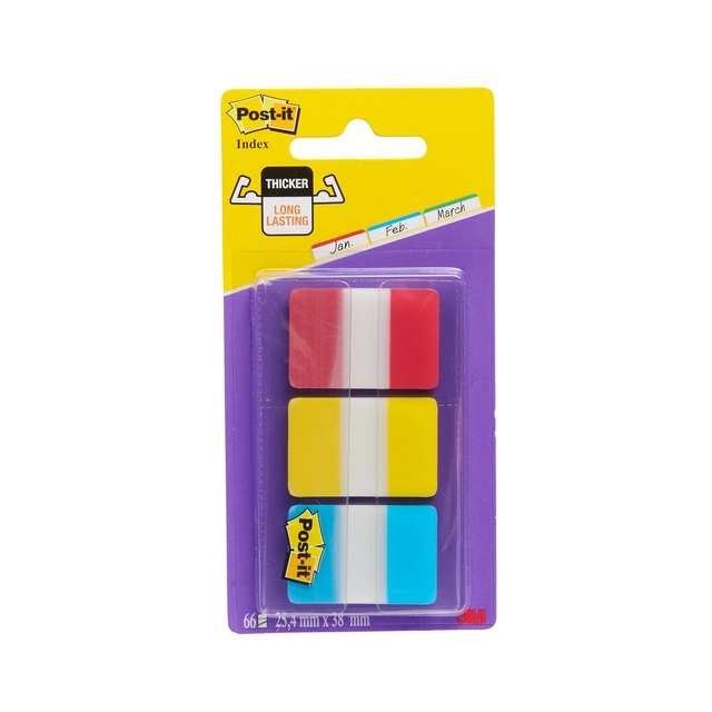 Een Indextabs Post-it 686RYB 25.4x38.1mm strong blauw, rood, geel 66 tabs koop je bij Hoekmankantoorartikelen.nl