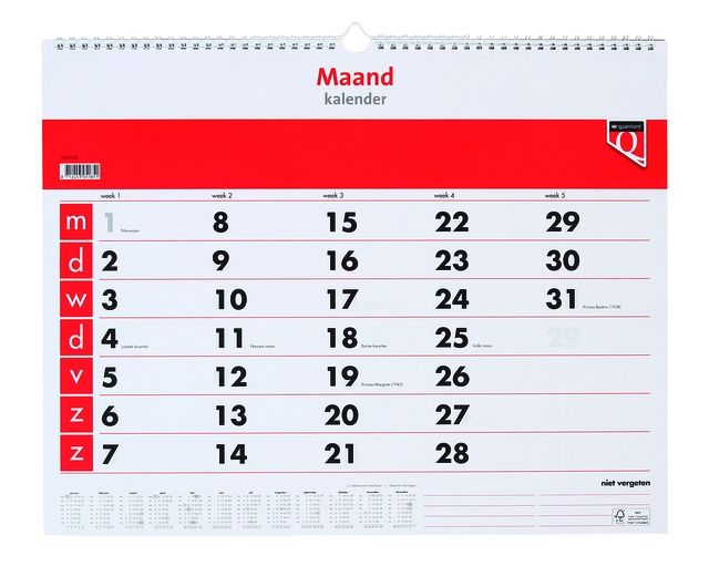 Een Maandkalender 2025 Quantore koop je bij Hoekmankantoorartikelen.nl