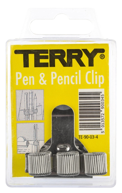 Een Penhouder Terry clip voor 3 pennen/potloden zilverkleurig koop je bij VHK Kantoorartikelen