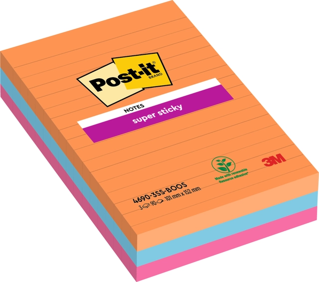 Een Memoblok Post-it 4690 Super Sticky 101x152mm lijn Bangkok 3 stuks koop je bij Hoekmankantoorartikelen.nl