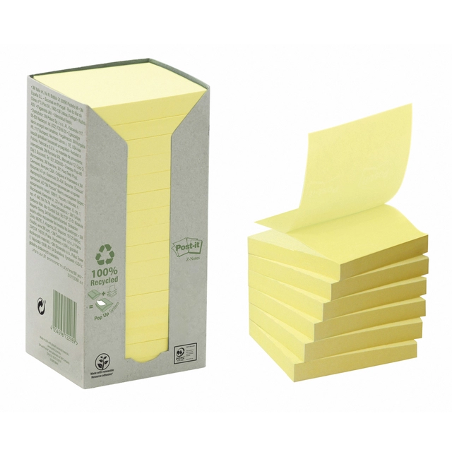 Een Memoblok Post-it Z-Note R330-1T 76x76mm recycled geel 16 stuks koop je bij Hoekmankantoorartikelen.nl