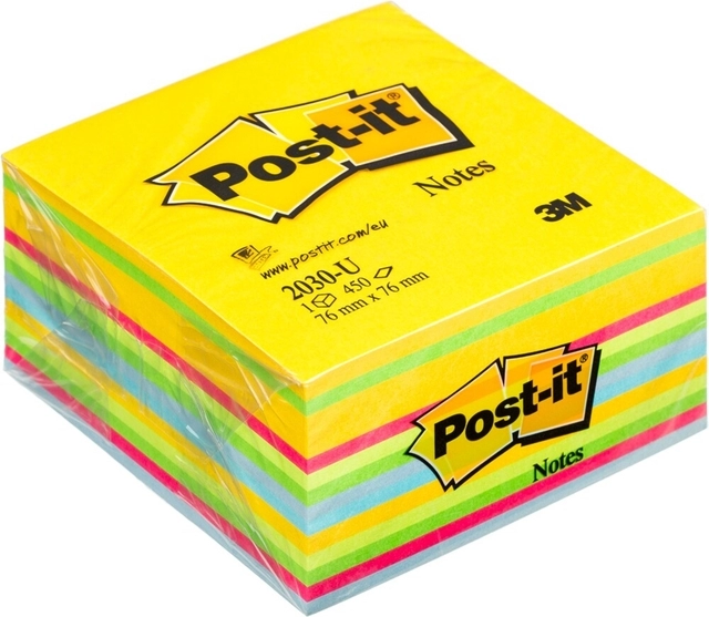 Een Memoblok Post-it 2030 76x76mm kubus ultra assorti koop je bij Hoekmankantoorartikelen.nl