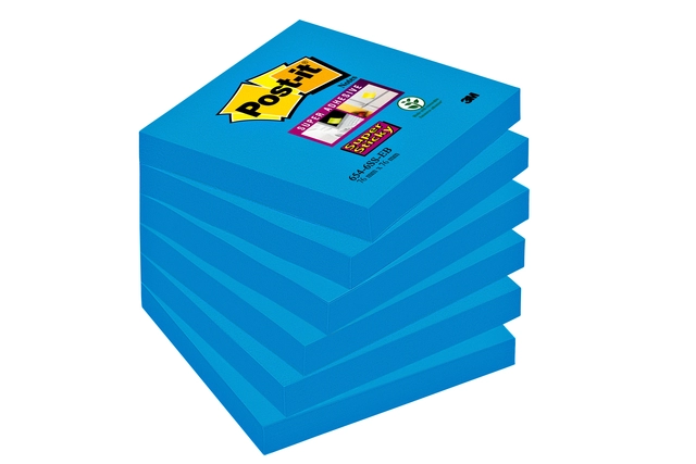 Een Memoblok Post-it 654 Super Sticky 76x76mm blauw 90 vel koop je bij Hoekmankantoorartikelen.nl