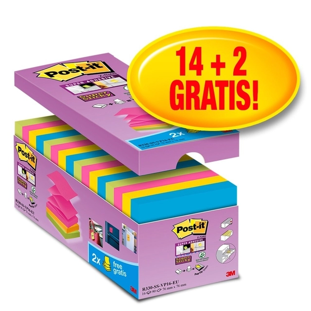 Een Memoblok Post-it Z-Note S330 Super Sticky 76x76mm 14+ 2 assorti koop je bij Hoekmankantoorartikelen.nl