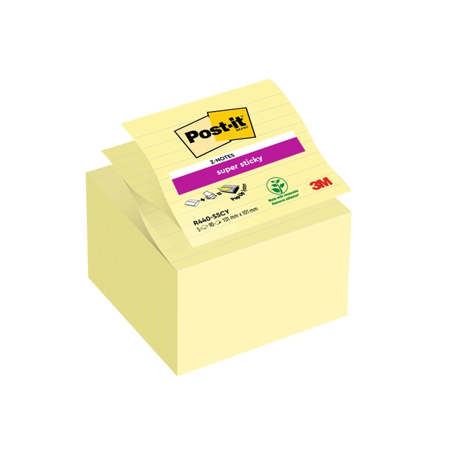 Een Memoblok Post-it Z-Notes S440 Super Sticky 100x100mm geel 5 stuks koop je bij Hoekmankantoorartikelen.nl