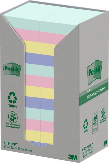 Een Memoblok Post-it 653-RPT 38x51mm rainbow pastel 24 stuks koop je bij Hoekmankantoorartikelen.nl