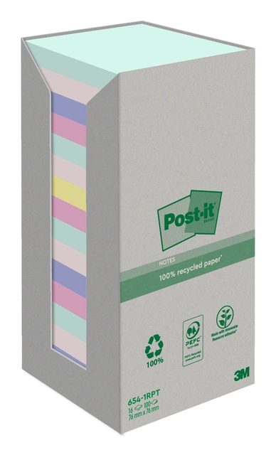 Een Memoblok Post-it 654-RTP 76x76mm recycled rainbow pastel 16 stuks koop je bij Hoekmankantoorartikelen.nl